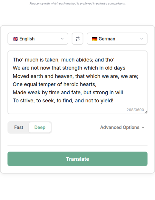 Nuenki Platform, including the English poem in the translation interface.